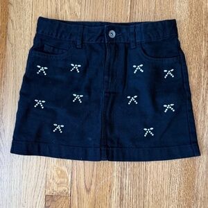 The Children's Place Girls Rhinestone Bow Denim Skirt, Black Denim, Size 10